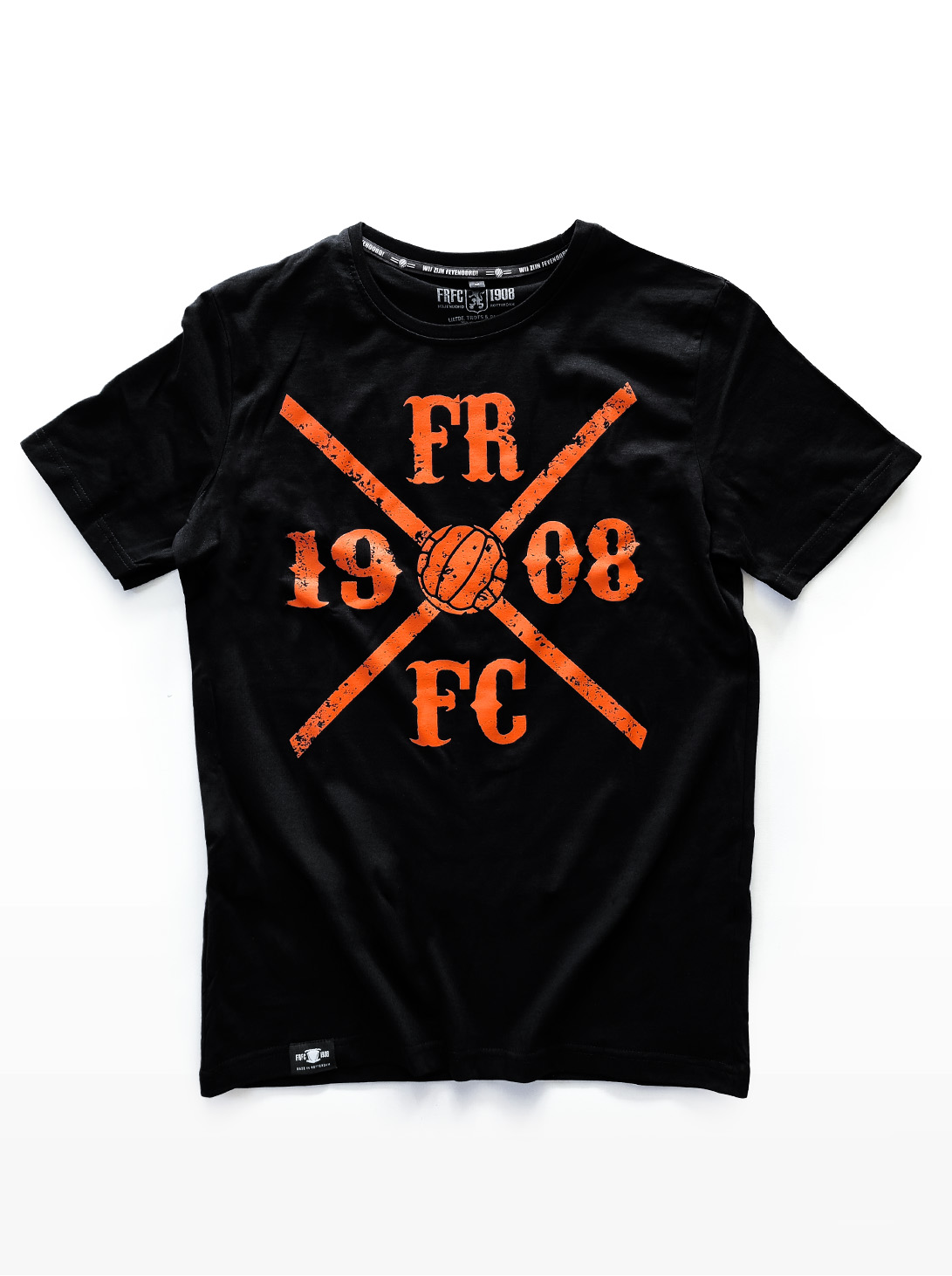 T-Shirt Zwart met Oranje Kruislogo, FRFC1908